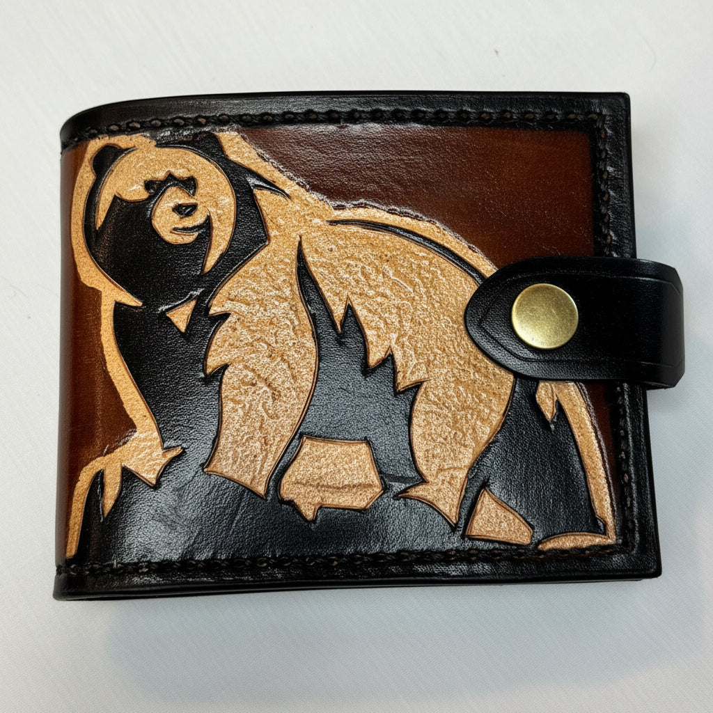Hand-Tooled Leather Dragon Wallet - Celtic Bi-Fold – Garden River Bags