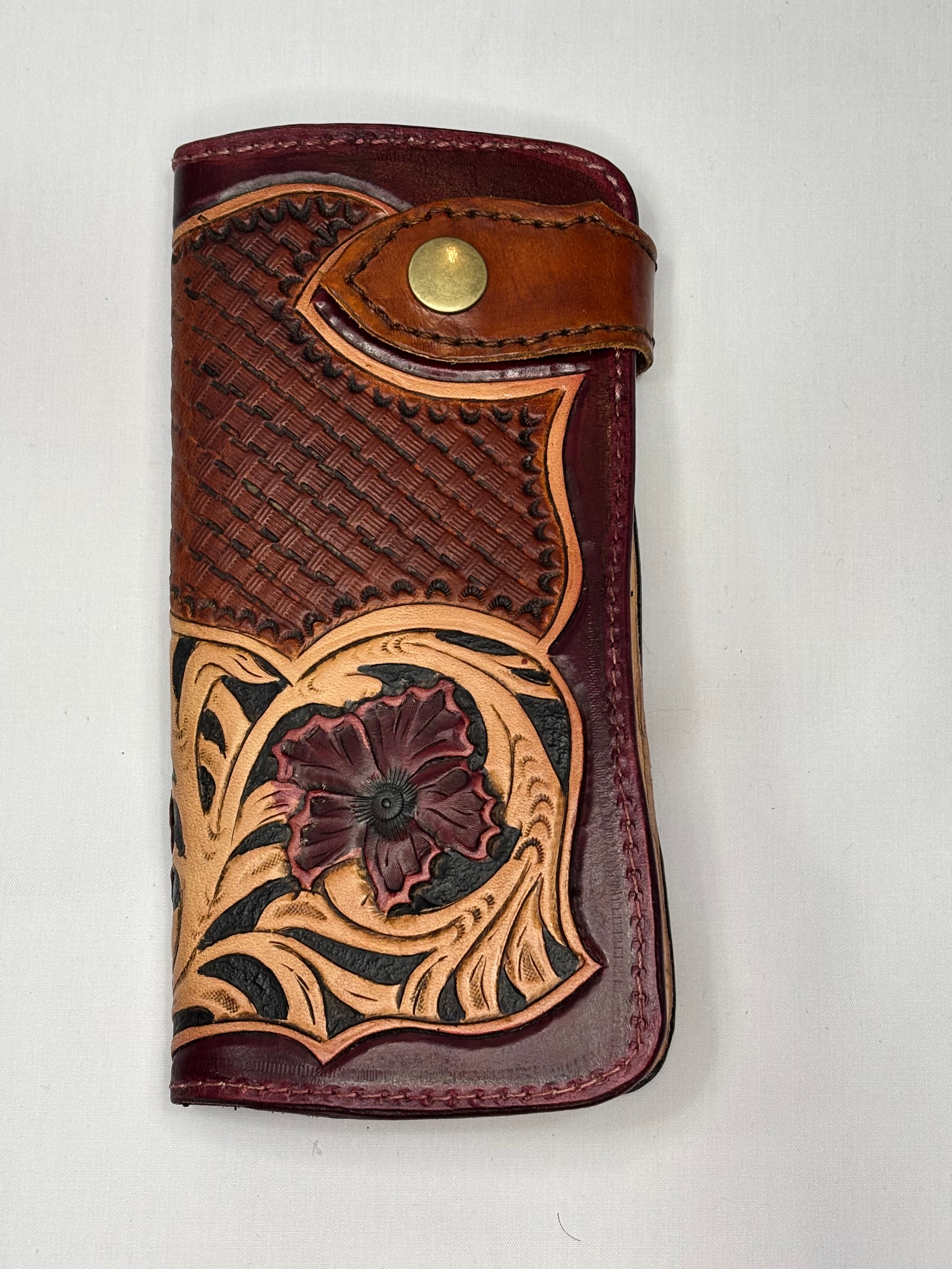 Hand tooled biker style long wallet