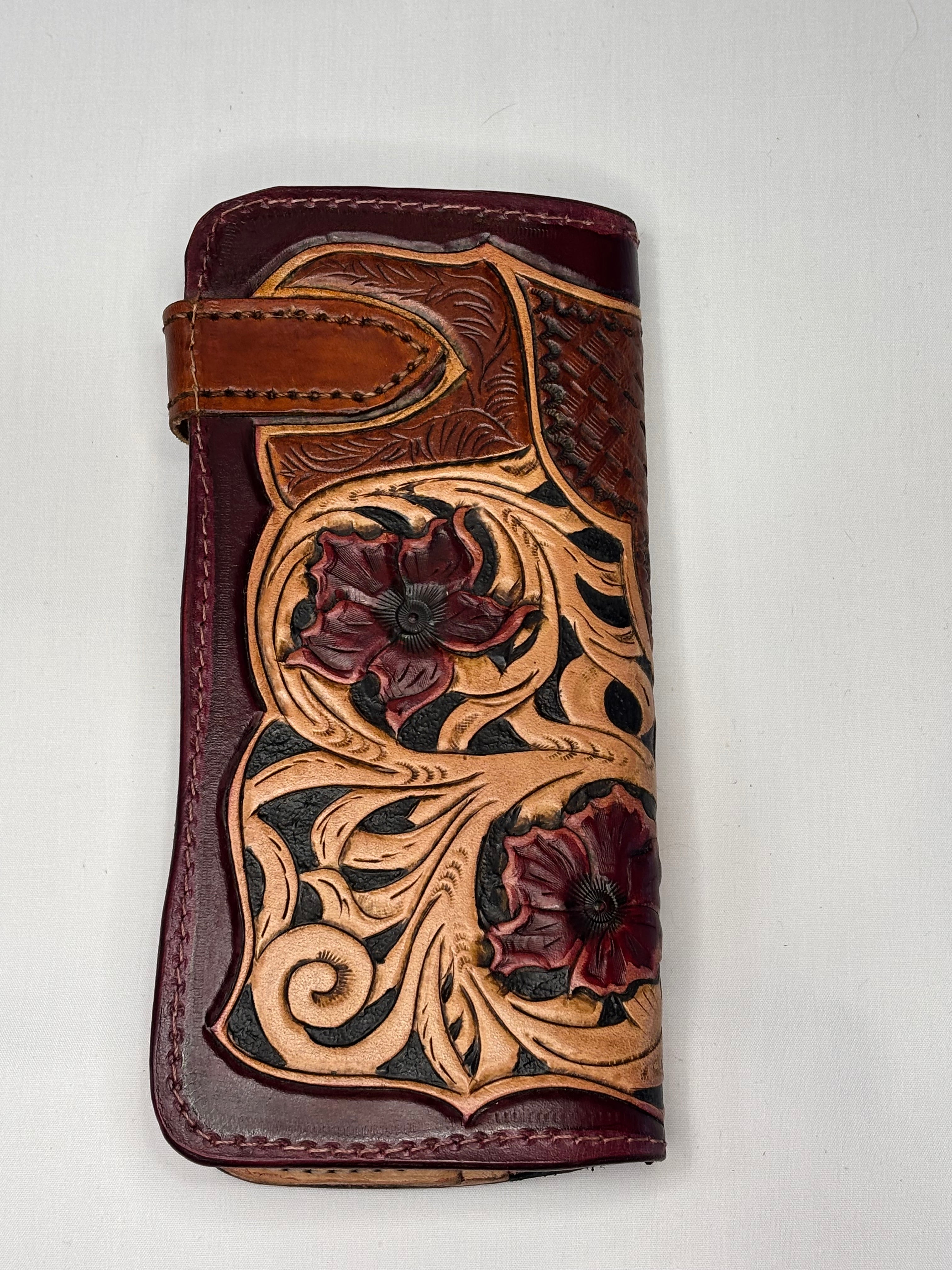 Hand tooled biker style long wallet