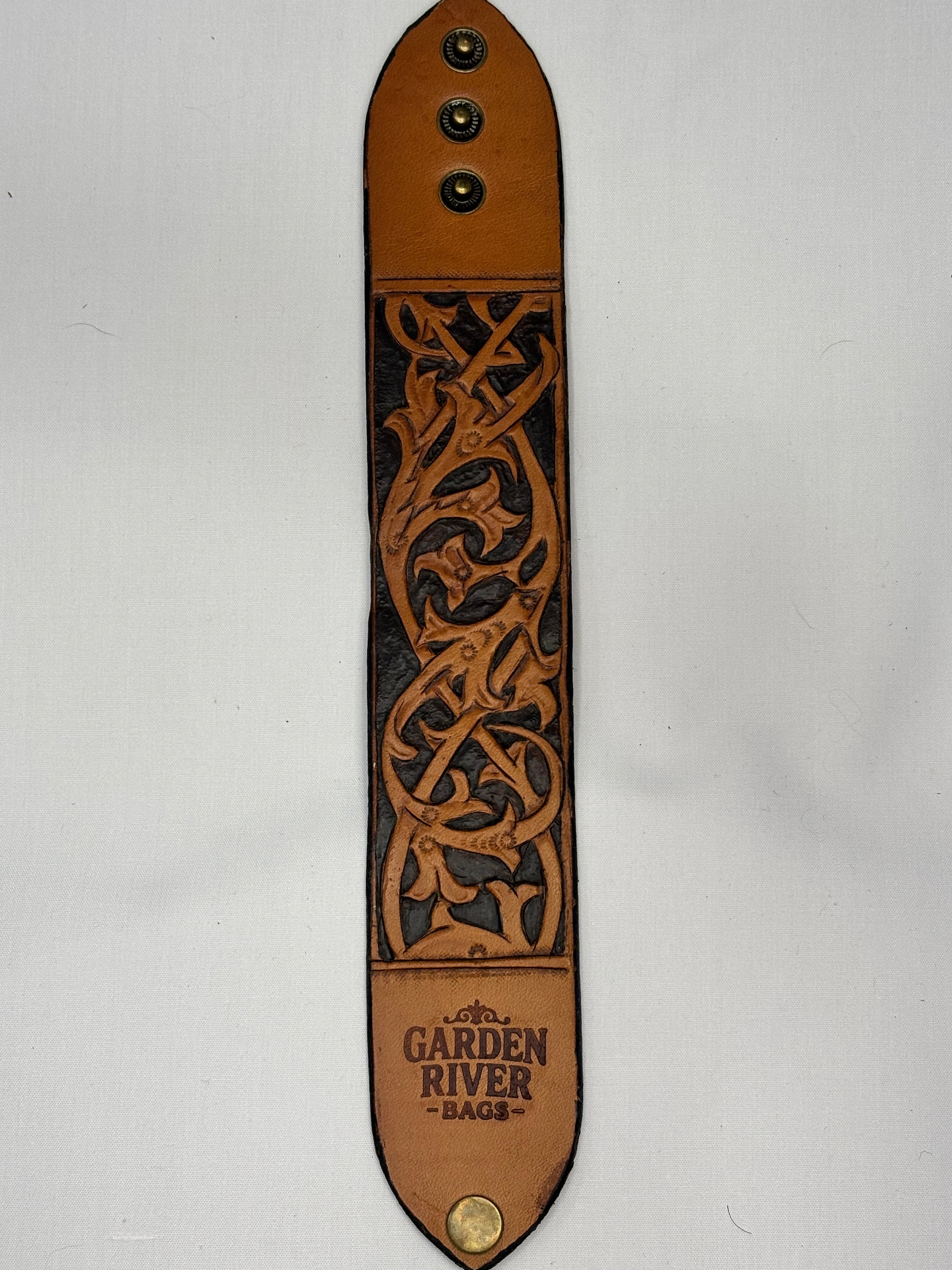Hand tooled leather wrist strap