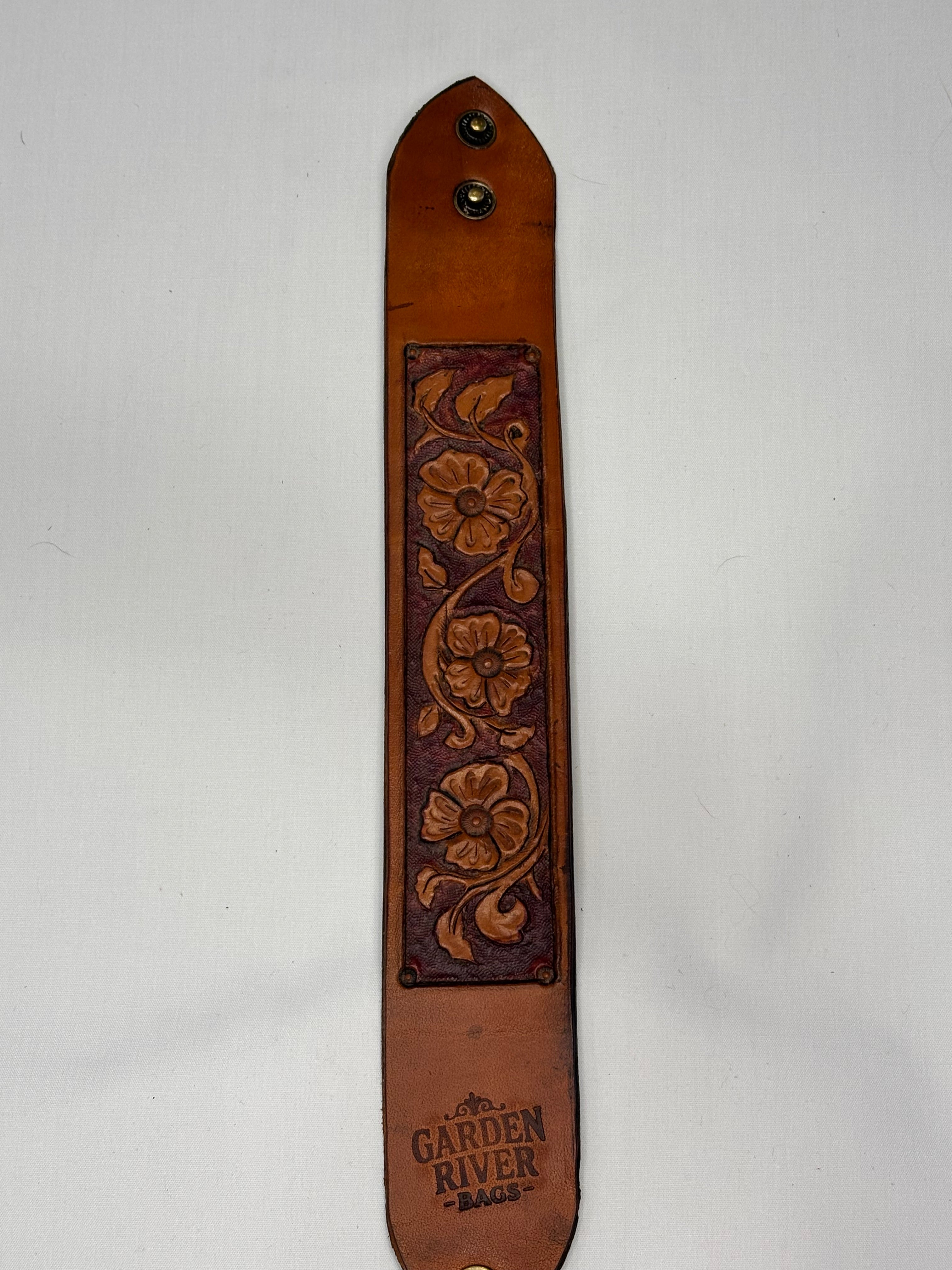 classic style hand tooled leather wrist strap