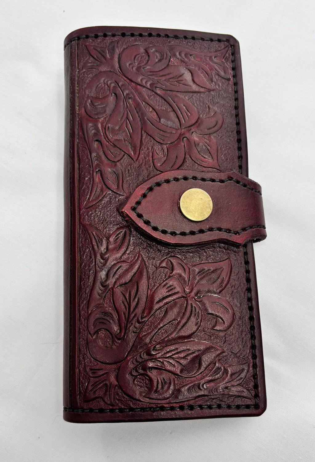 Hand tooled deep red long wallet