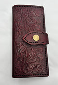 Hand tooled deep red long wallet