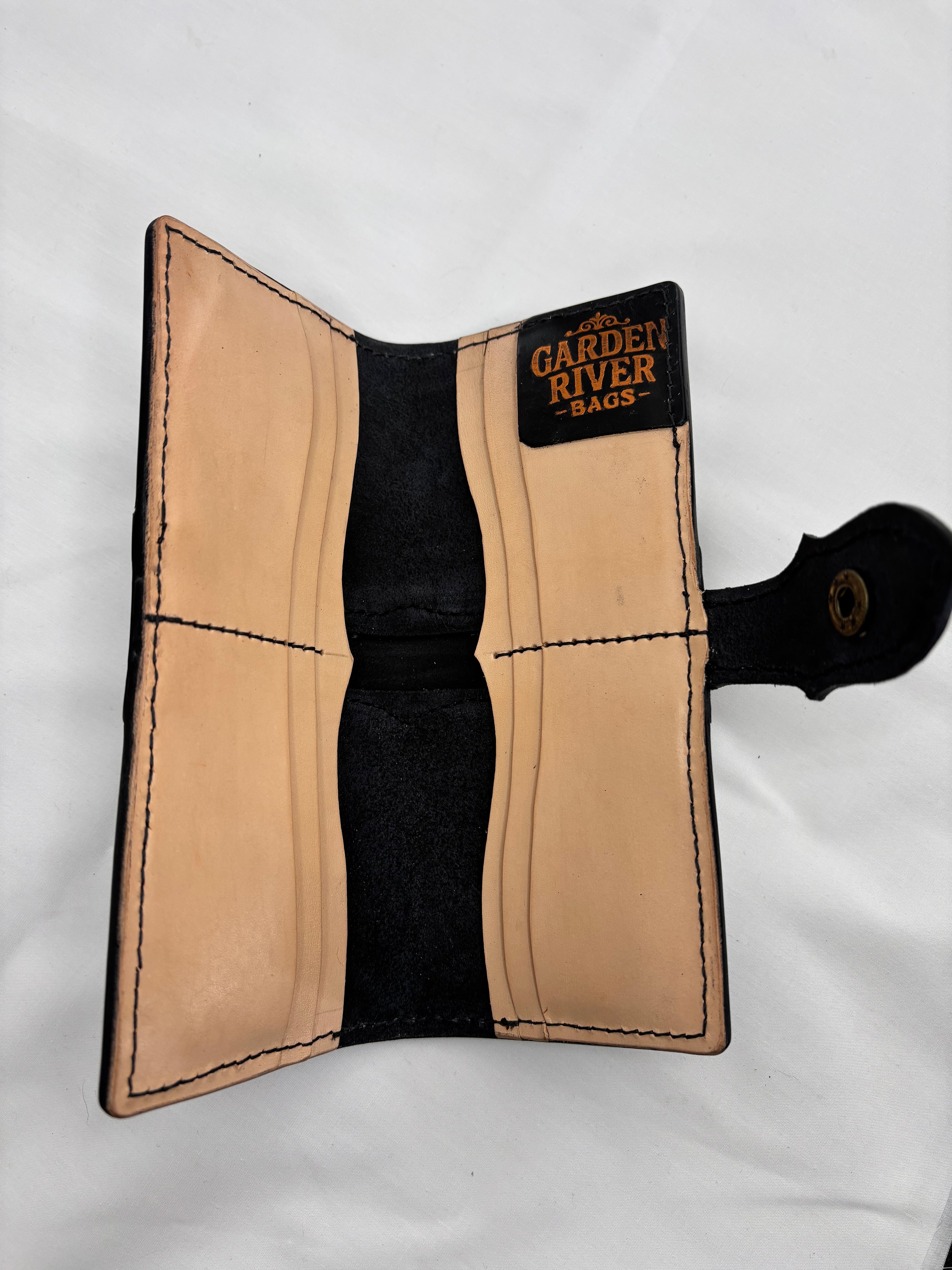 Hand tooled leather long wallet