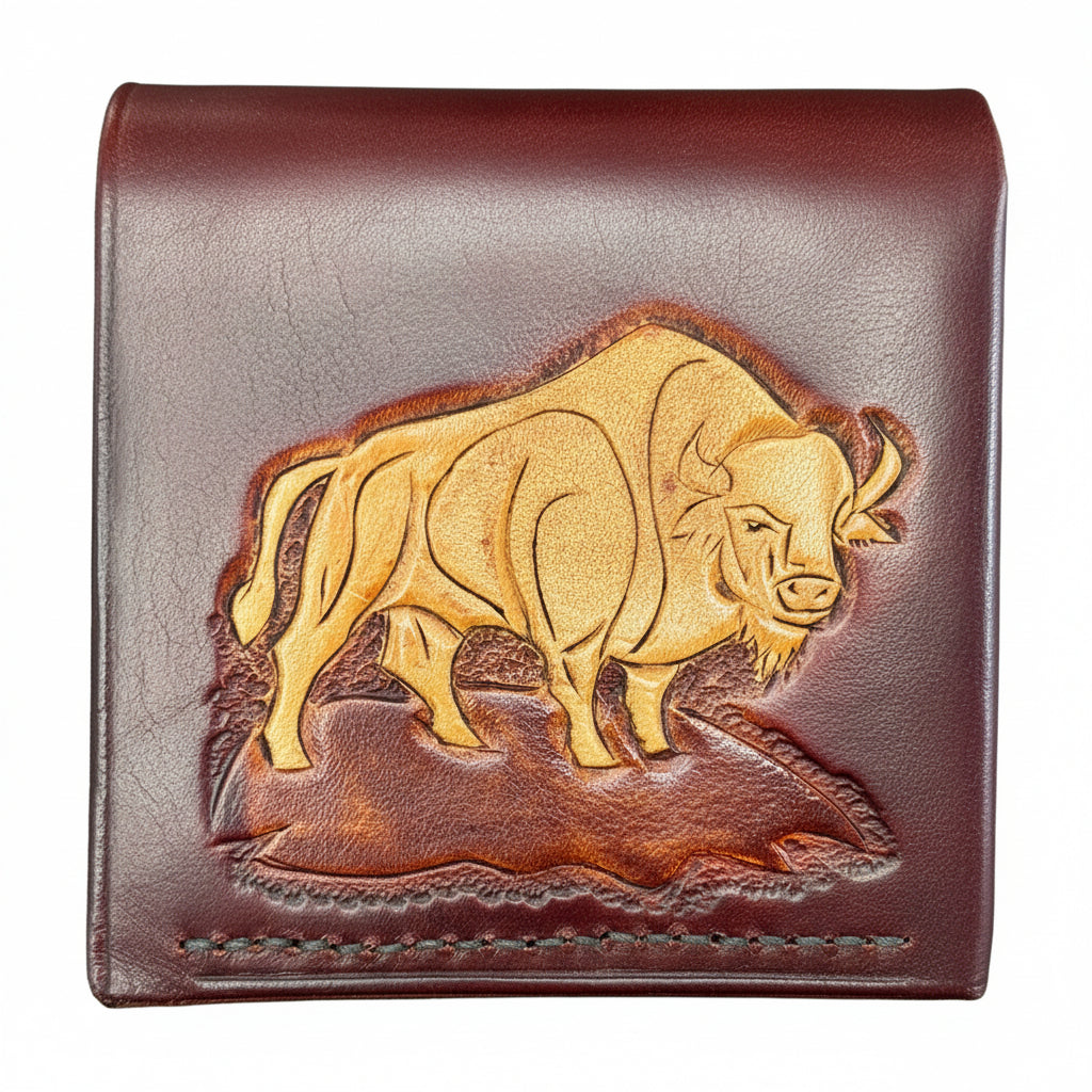Hand tooled simple mini wallet